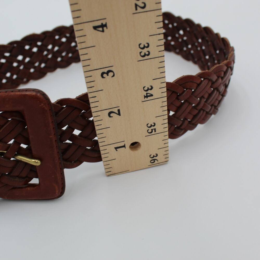 90s Vintage Belt Braided Leather Eddie Bauer Womens Medium Brown Minimalist Y2K - Picture 5 of 6